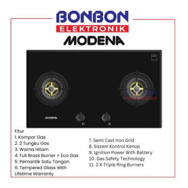 Modena Kompor Tanam Gas 2 Tungku BH 6725 LF / BH6725LF Gas Hob