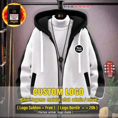 Jaket baseball M-6XL hoodie oversize pria Jaket Garis Putih Hitam Custom Logo XL