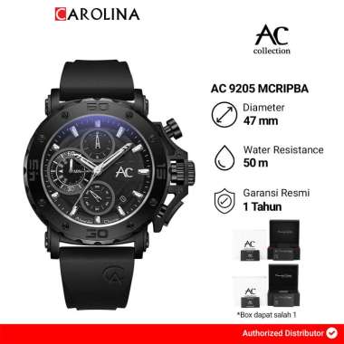 Jam Tangan Pria Alexandre Christie Collection AC 9205 MCRIPBA Chronograph Black Dial Black Rubber St