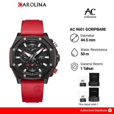 Jam Tangan Pria Alexandre Christie Collection AC 9601 GCRIPBARE Black Dial Red Rubber Strap