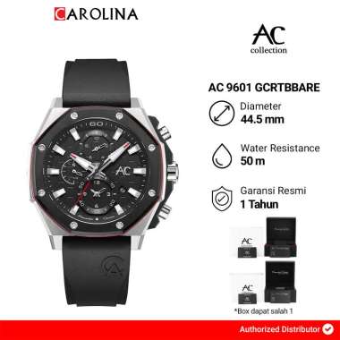 Jam Tangan Pria Alexandre Christie Collection AC 9601 GCRTBBARE Black Dial Black Rubber Strap