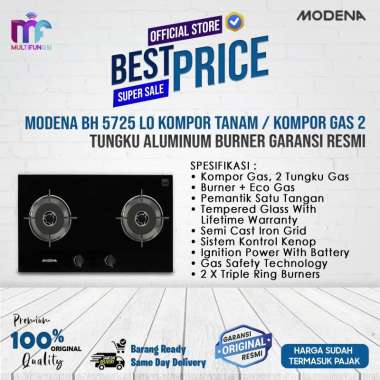 Modena BH 5725 LO Kompor Tanam / Kompor Gas 2 Tungku Aluminum Burner Garansi Resmi
