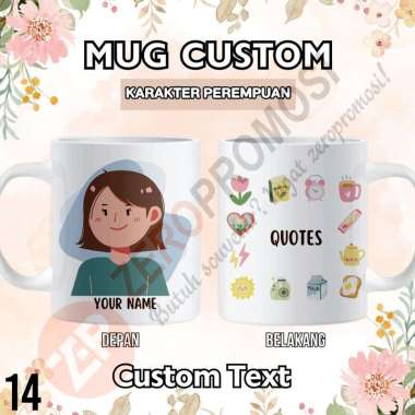 Mug Keramik Custom Karakter Perempuan – Tanpa Hijab 14 Packing standar