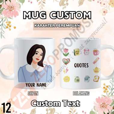 Mug Keramik Custom Karakter Perempuan – Tanpa Hijab 12 Packing standar