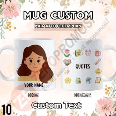 Mug Keramik Custom Karakter Perempuan – Tanpa Hijab 10 Packing standar