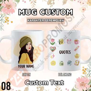 Mug Keramik Custom Karakter Perempuan – Tanpa Hijab 08 Packing standar