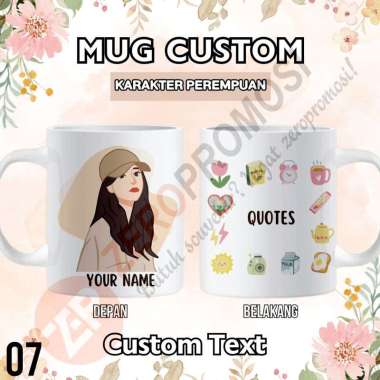 Mug Keramik Custom Karakter Perempuan – Tanpa Hijab 07 Packing standar