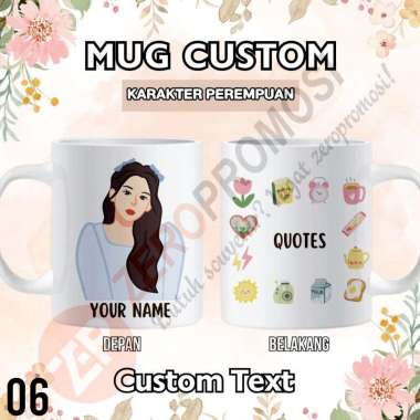 Mug Keramik Custom Karakter Perempuan – Tanpa Hijab 06 Packing standar