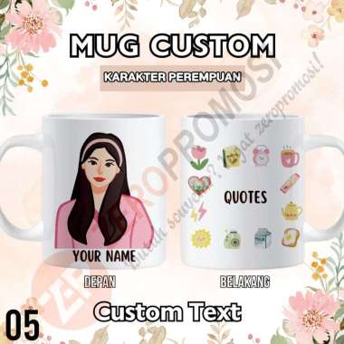 Mug Keramik Custom Karakter Perempuan – Tanpa Hijab 05 Packing standar
