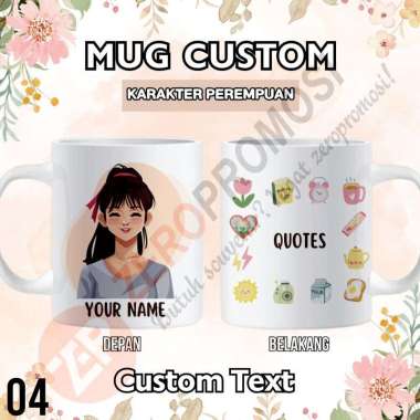 Mug Keramik Custom Karakter Perempuan – Tanpa Hijab 04 Packing standar
