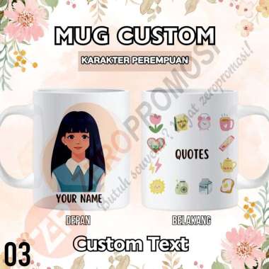 Mug Keramik Custom Karakter Perempuan – Tanpa Hijab 03 Packing standar