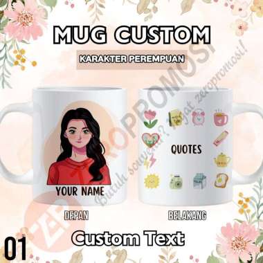 Mug Keramik Custom Karakter Perempuan – Tanpa Hijab 01 Packing standar