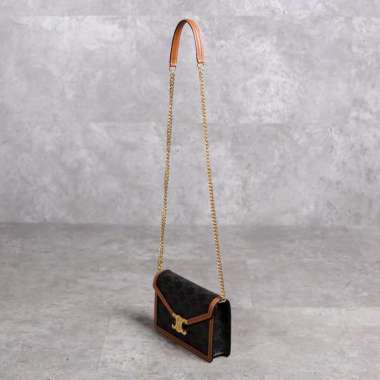 Tas CELINE TRIOMPHE BLACK TAN WOC WALLET ON CHAIN BAG 100% ORIGINAL 20X13X5CM