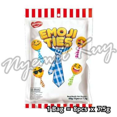 Naraya Emoji Ties Sour Candy - Rainbow Candy - Permen Manisan Asam - Permen Lolipop - Permen Lunak B