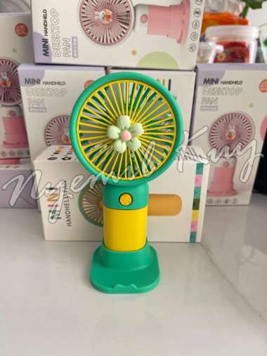 KIPAS ANGIN GENGGAM MINI FAN - KIPAS MINI PORTABLE KARAKTER BUNGA BUAH BUNGA HIJAU