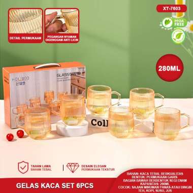 Glass Kaca Drinking Kopi Teh Air Aesthetic Pattern Gagang Purple Cup Gelas Set Gelas Mug Cantik Lucu