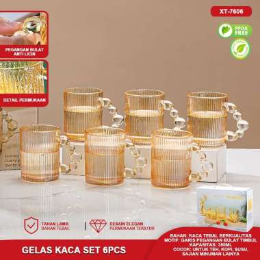 Glass Kaca Drinking Kopi Teh Air Aesthetic Pattern Gagang Purple Cup Gelas Set Gelas Mug Cantik Lucu