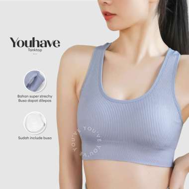 YouHave ( Youโve ) BH Sport Bra Sport Tali Belakang Silang Bra PushUp Bra BH Olahraga Tanpa Kawat Fi
