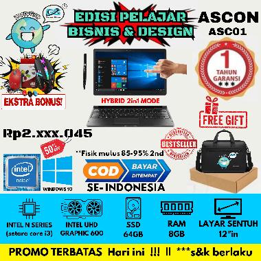 LAPTOP TABLET 2in1 ASC01 TOUCHSCREEN RAM 8GB SSD 64GB LAYAR 10"in WINDOWS 10