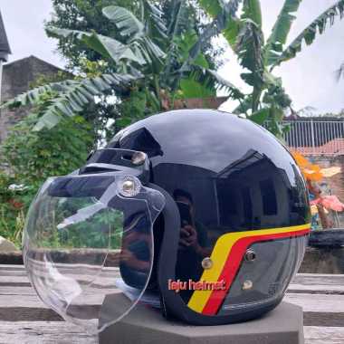 Helm Cargloss CFM retro Army Race Track Black original XL kaca cembung bening