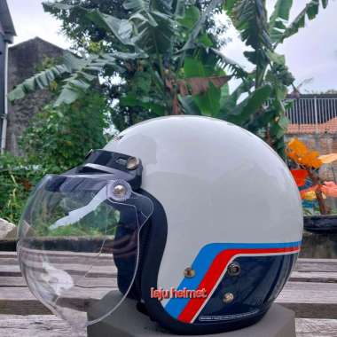 helm Cargloss CFM retro Army Race track White original M kaca cembung bening