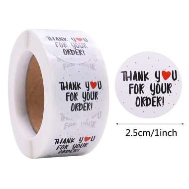 Sticker Tempelan Thank You Seal Label Kertas 1 roll isi 500 Pcs Bulat Bunga Kucing Gelas Makanan UMK
