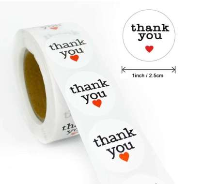 Sticker Tempelan Thank You Seal Label Kertas 1 roll isi 500 Pcs Bulat Bunga Kucing Gelas Makanan UMK