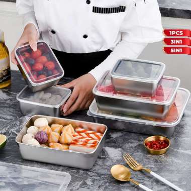 OEM SK-C1184 Food Box Stainless Steel Multifungsi Tempat Wadah Makanan dengan Tutup Plastik / Kotak 