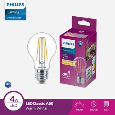 Lampu Philips Filament Bohlam LED 4W A60 E27 Kuning