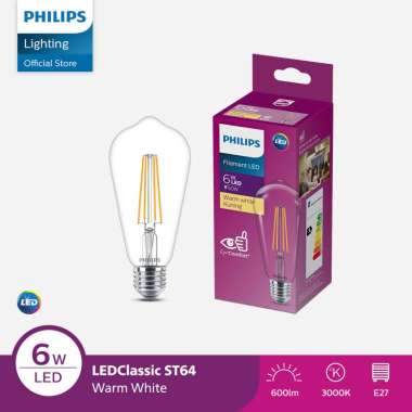 Lampu Philips Filament Bohlam LED 6W ST64 E27 Kuning