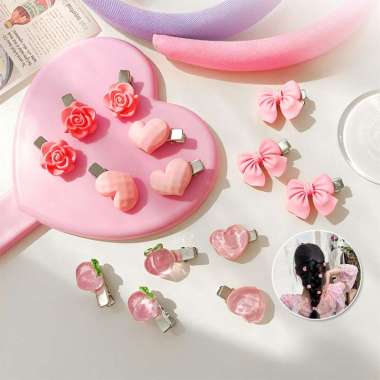 ONE-C1195 Jepit Rambut Bunga Mawar Love Peach Pita Wanita Korea / Jepit Rambut Pink Mini Baby Haircl