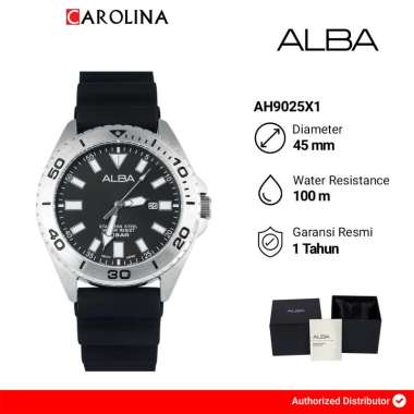 Jam Tangan Pria ALBA Prestige AH9025X1 Black Dial Black Rubber Strap