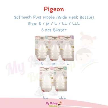 Pigeon SofTouch Plus Nipple 3Pcs Blister Size L LL LLL / Dot Botol Wide Neck Isi3 LL