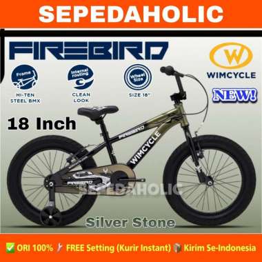 Sepeda Anak Laki BMX WIMCYCLE FIREBIRD Ukuran 18 Inch Ban Jumbo 3.00 Usia 6-8 Tahun Silver Stone