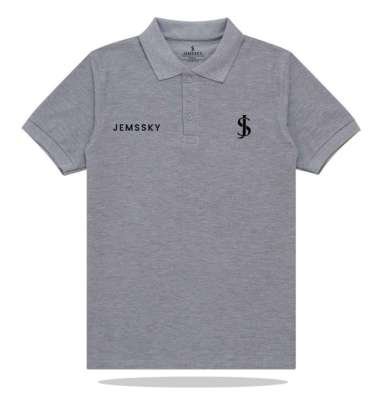 Jemssky Kaos Polo Shirt Pria Kerah Logo Jemssky Kanan js kiri Hitam Sablon Print Quality Unisex Abu 