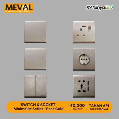 MEVAL Stop Kontak Saklar dan Soket Minimalist - Gold Hairline 3 Gang 1 Arah