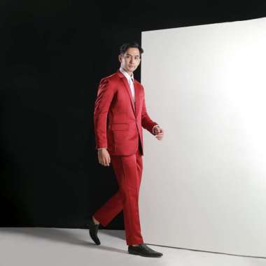 GOLDY OUTFIT - Setelan Jas & Celana Formal Pria - HITAM-MERAH-ABU-NAVY Merah M
