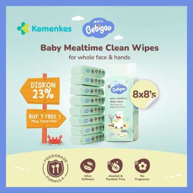 Tisu Basah Bayi Bebigoo Tissue Baby Mealtime Clean Wet Wipes 8x8 pcs Food Grade