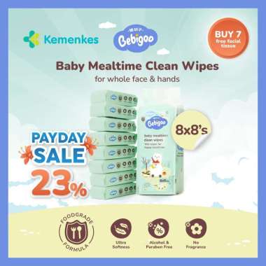 Tisu Basah Bayi Bebigoo Tissue Baby Mealtime Clean Wet Wipes 8x8 pcs Food Grade