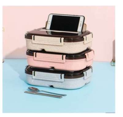 Lunch Box Kotak Makan Set Bekal Makan 2 Sekat Tempat Bekal Makan Anti Tumpah Free Sendok Garpu SEKAT