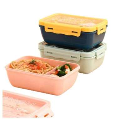 Lunch Box Kotak Makan Set Bekal Makan 2 Sekat Tempat Bekal Makan Anti Tumpah Free Sendok Garpu POLOS