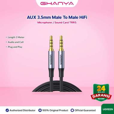 UGREEN Kabel Aux Audio Jack 3.5mm Male To Male Aux Hifi TRRS 4 Pole Audio Stereo & Call 1 Meter 1064