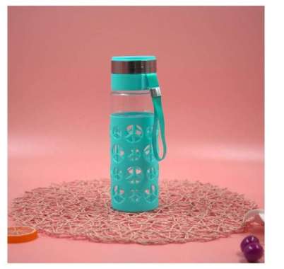 Botol Minum Kaca Lapis Karet Motif Lucu Tumbler Kaca Botol Minum Sport Motif Cover Plastik 750ml 888