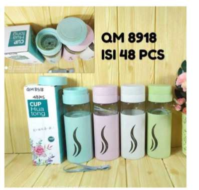 Botol Minum Kaca Lapis Karet Motif Lucu Tumbler Kaca Botol Minum Sport Motif Cover Plastik 750ml 891