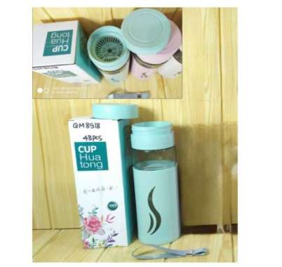 Botol Minum Kaca Lapis Karet Motif Lucu Tumbler Kaca Botol Minum Sport Motif Cover Plastik 750ml 891