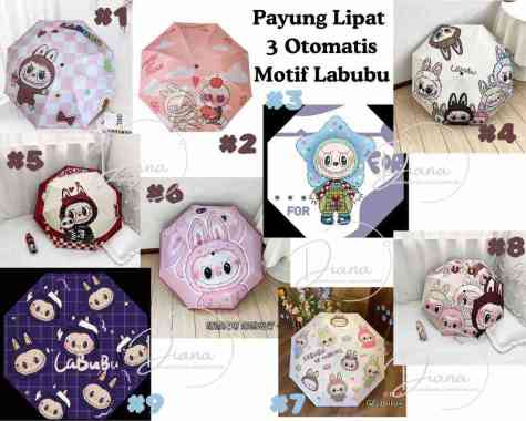 Payung Lipat 3 Otomatis Motif Lucu Labubu #9