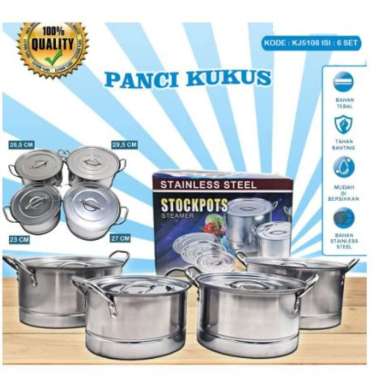 Panci Set Stock Pot Stainles Steel Set Panci Steamer Kukus Dandang Panci Kukusan Bahan Tebal Premium