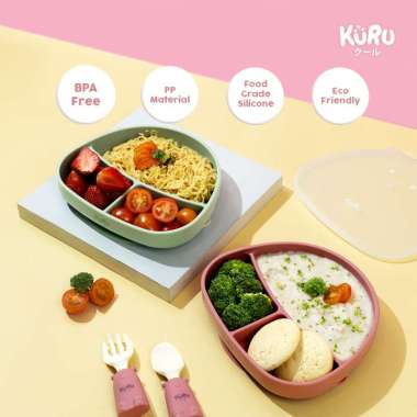 KURU SP20 Baby Silicone Suction Plate Set | Piring Makan Bayi yellow