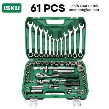 ISKU Kunci Set 61pcs alat kunci pas Tool kit Set 1/2 inch 72gigi Gagang Rachet kunci set tool box 61