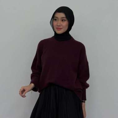 GONEGANI OFFICIAL - Atasan Sweater Bahan Wool Polos Wanita Aigo Sweater Maroon